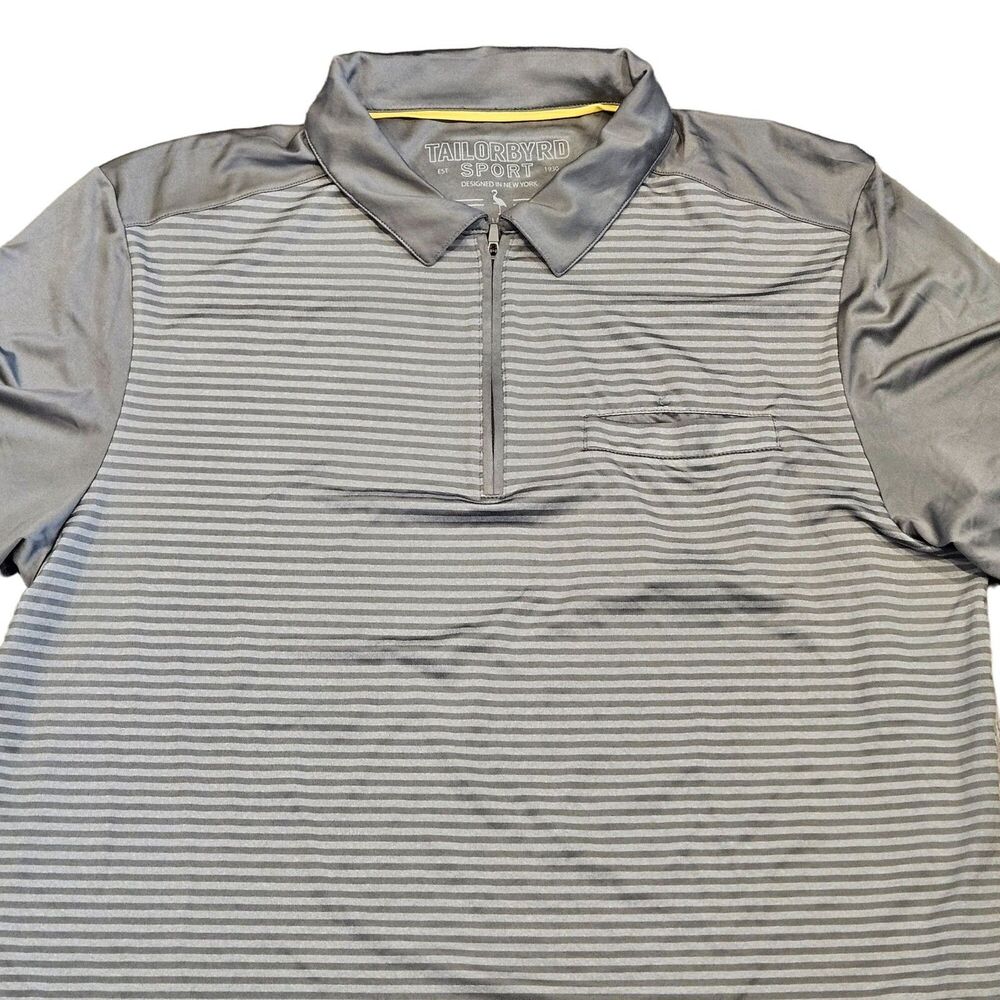 TailorByrd Sport Men's Gray 1/4 Zip Striped Casual Short Sleeve Shirt Size LG